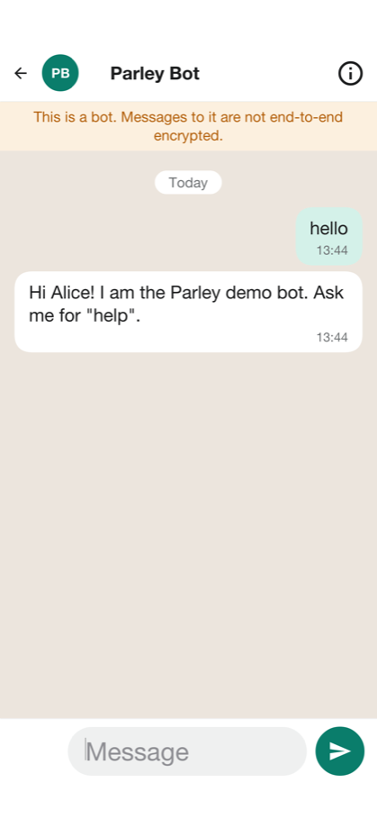 Parley conversation with the bot